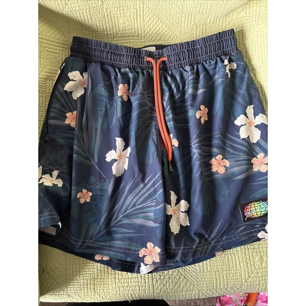 Slunks Men's M Blue Floral Pulse Volleyball Club Athletic Shorts: Floral